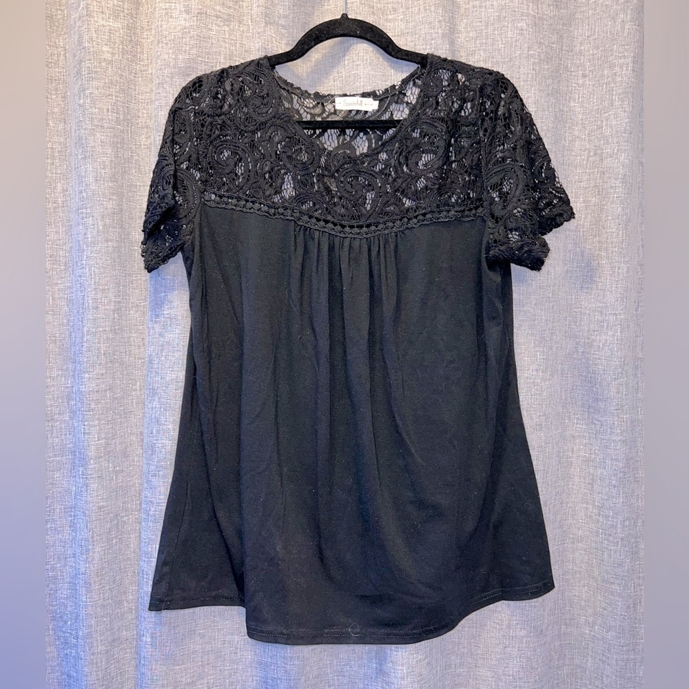 Spadehill Black Lace Blouse | Size XL | Like New | Elegant Short Sleeve Top